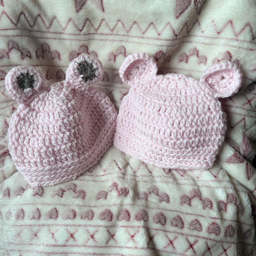 Cute Pink Crochet Bear Ear Hats for Kids